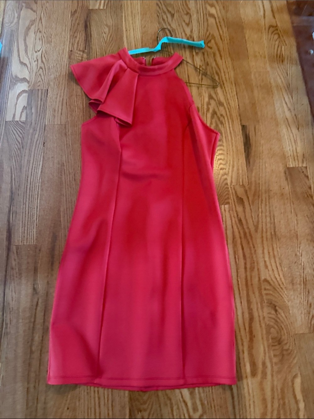 bebe Red One-Shoulder Ruffle Sheath Dress